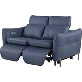 Sacramento One Touch Reclining Loveseat in Blue Leatherette